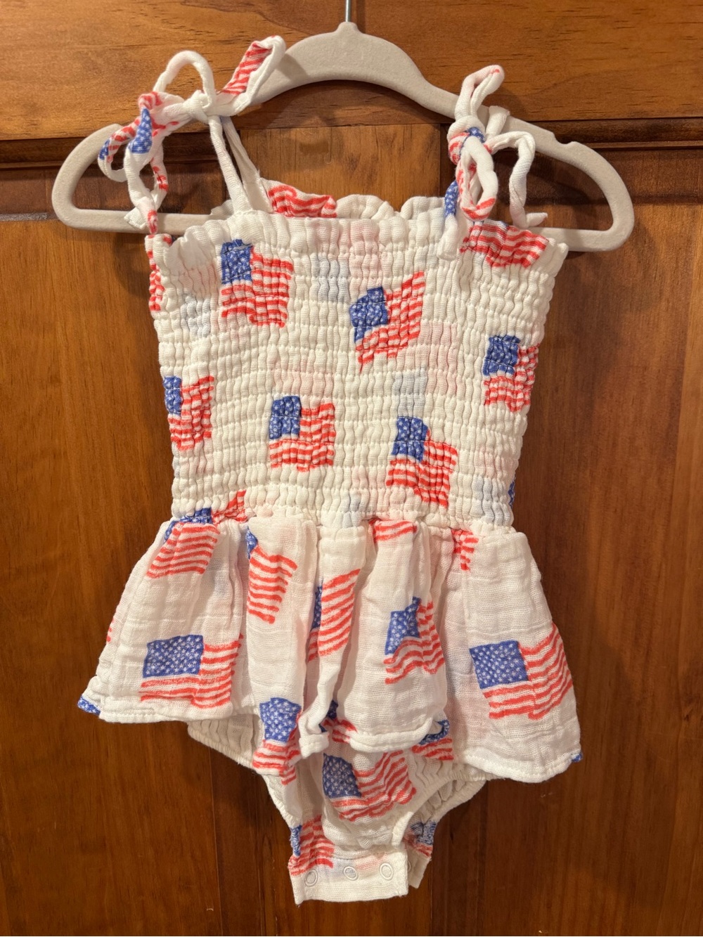 Girls One-Piece Romper with Red & Blue Flag Print